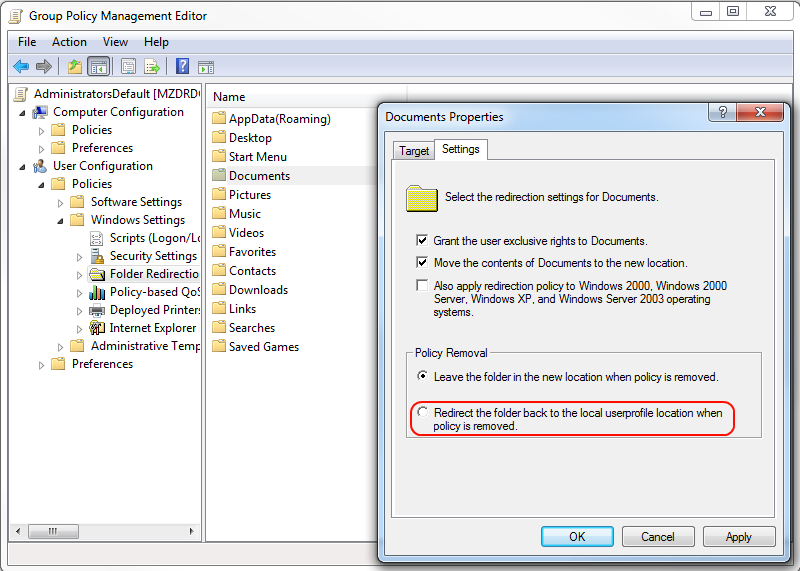 Windows 10 folder redirection gpo